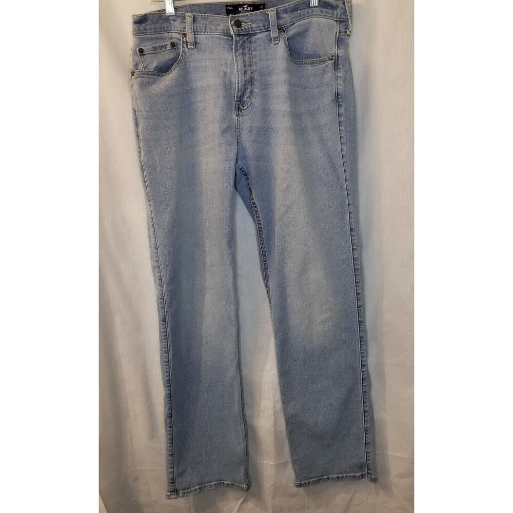 Hollister Mens 32x34 Athletic Straight Jeans Blue Light Wash
